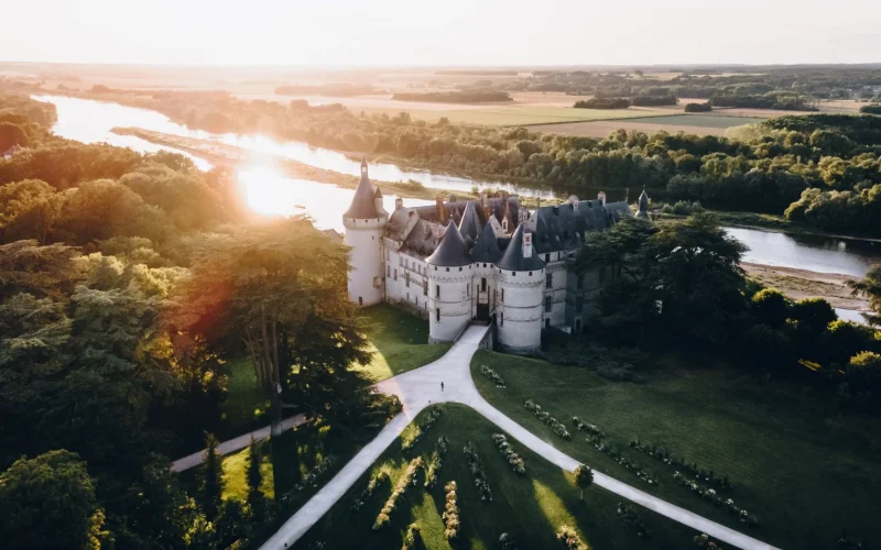 Coucher de soleil sur le chateau, vu du ciel