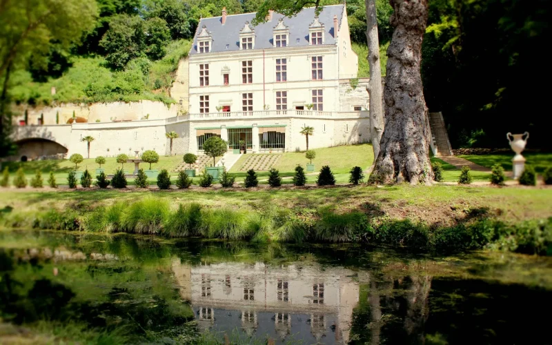 Vue sur le domaine depuis le bord du plan d'eau