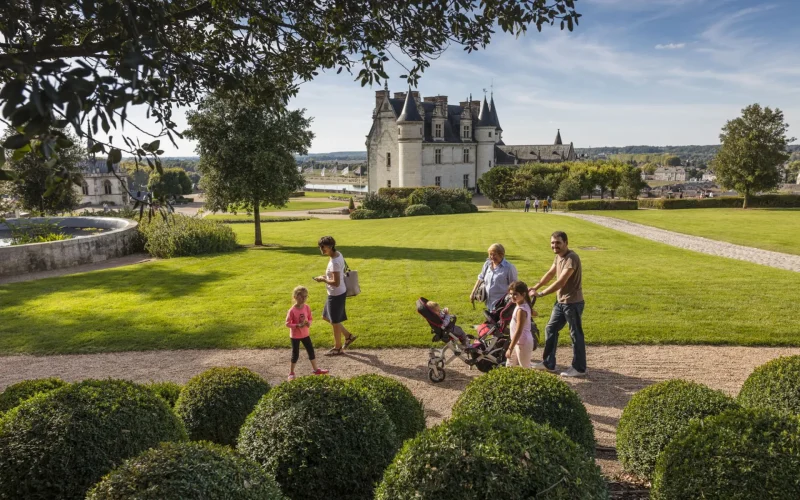 Famille qui se balade dans les jardins du château Royal d'Amboise